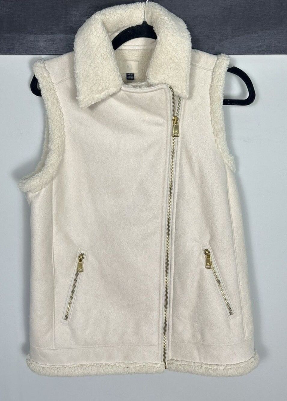 Lauren Ralph Lauren Ivory Faux Suede Sherpa Vest Womens Sz XS
